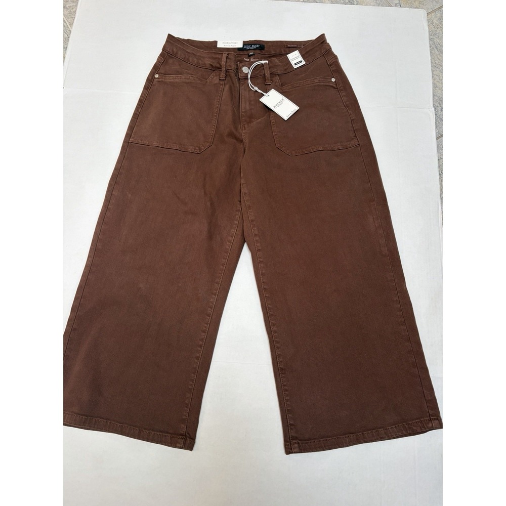 Judy Blue NWT Mid-Rise Brown Utility Pocket Wide Leg Crop Jeans Size 14W #881017 - Picture 5 of 6